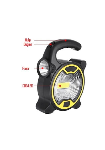 Taşınabilir Pilli Mini Kamp Feneri Cob Led Işıldak Ve Çadır Lambası Siyah