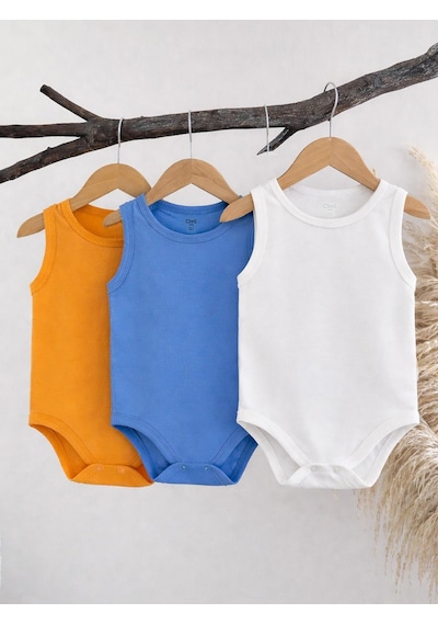 Civil Baby 3'lü Karışık Renk 3-36 Ay Çıtçıtlı Badi - Turuncu