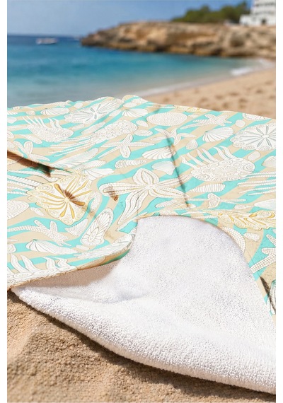 Deniz Kabuğu Yıldız Denizanası Plaj Havlusu-turkuaz Bej Marine Modern Hızlı Kuruyan Mikrofiber Havlu Kül Defne