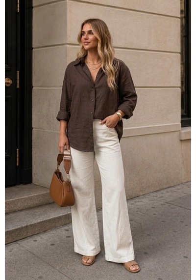 Seeh Kahverengi Oversize Basic Kadın Gömlek Sh268