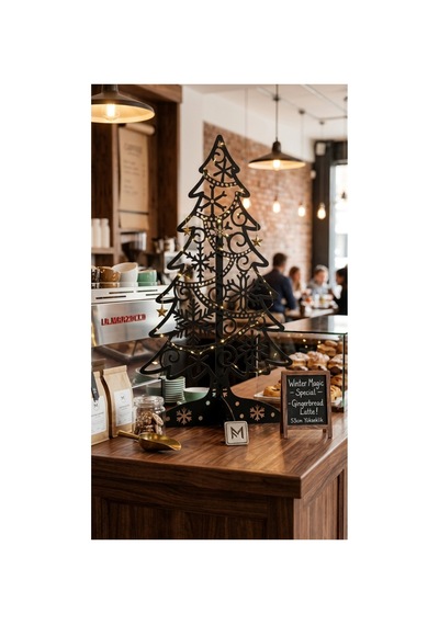 53 Cm Mat Siyah Metal Yılbaşı Ağacı Biblo - Kar Tanesi Detaylı Modern Yılbaşı Süsleme Standı Kırmızı - 942751326