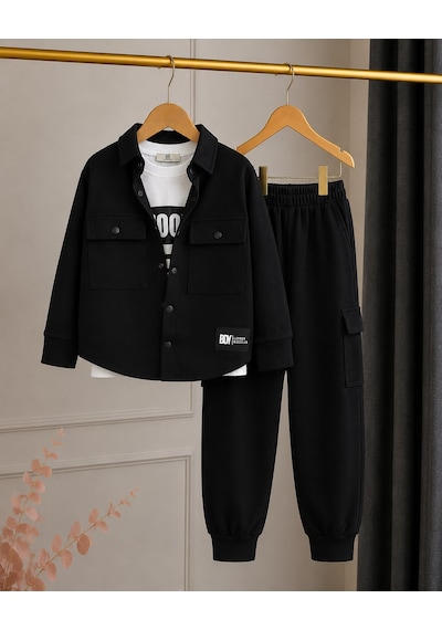 Kokoş Bebe Erkek Çocuk Good Boy Hırkalı 3'lü Takım - 4/12 Yaş - 31896 Siyah