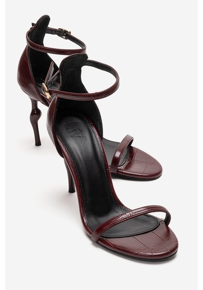 Luvishoes Yelena Bordo Baskı İnce Bantlı Kadın Topuklu Ayakkabı
