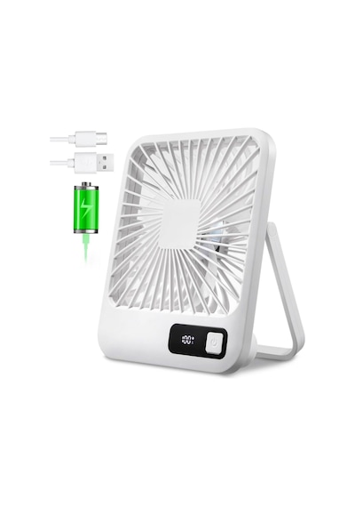 Masaüstü Şarjlı Fan 5 Hız Kademeli Ultra Ince Led Şarj Göstergeli Asılabilir Vantilatör Serinletici Mini Klima