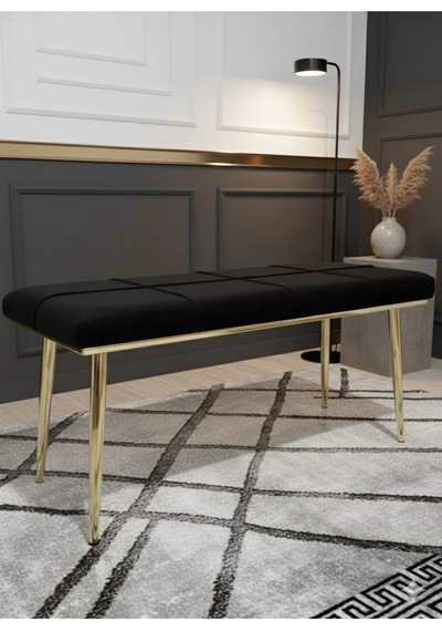 Özcan Metal Gold Metal Ayaklı Metal Kasalı Bench Mutfak Salon Antre Yatak Odası Balkon Puf Bank Siyah