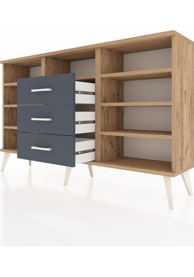 Arges Konsol 7 Raflı 3 Çekmeceli 132x30x83 Çam-çam/antrasit Çam/antrasit