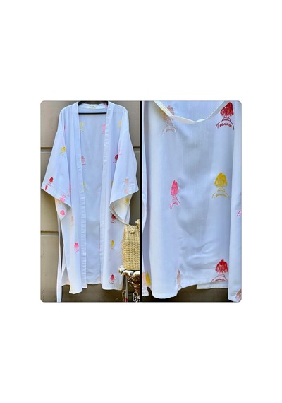 Lila Mare Pamuk Nakışlı Kimono Renkli Renkli