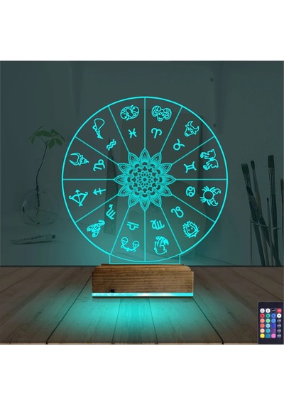 Luvivia Astroloji Burç Lotus 3d Lamba - Masa Gece Lambası Şeffaf