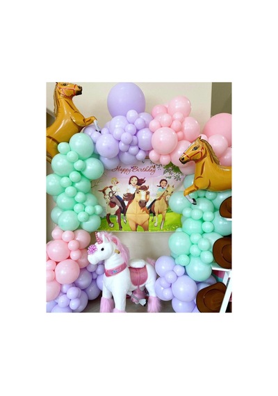 Makaron Mint Yeşili Lila Ve Pembe Balon Zinciri 100 Adet A