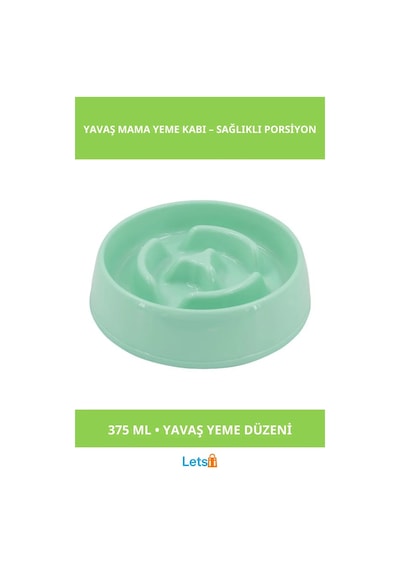 Mikopet Yavaş Mama Yeme Kabı 375 Ml. Plastik Mor, Mavi, Yeşil, Pembe Çok Renkli