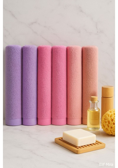 6 Lı Softtouch El Yüz Banyo Havlusu Seti %100 Pamuklu 50x90 Cm Pembe