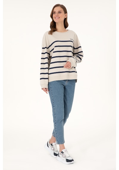 U.S. Polo Assn. Kadın Taş Çizgili Bisiklet Yaka Sweatshirt 50297279-VR049 U.S. Polo Assn. Kadın Taş Çizgili Bisiklet Yaka Sweatshirt 50297279-VR049