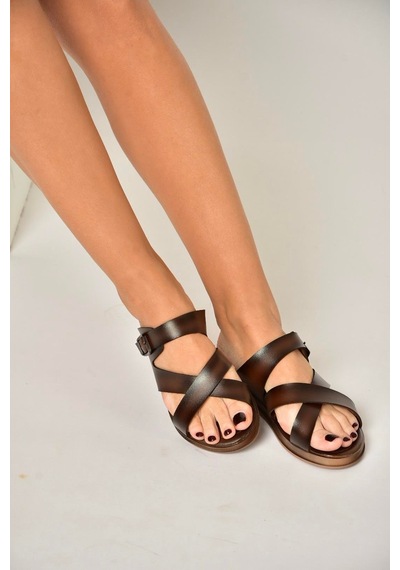 Fox Shoes Y390073703 Kahverengi Hakiki Deri Kadın Terlik Kahverengi