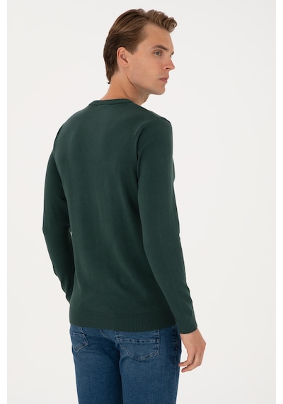 U.S. Polo Assn. Erkek Slim Fit Bisiklet Yaka Koyu Yeşil Basic Kazak 50313713-VR079