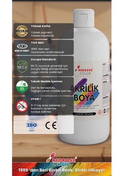 Red Rose Beyaz Akrilik Boya 500  G