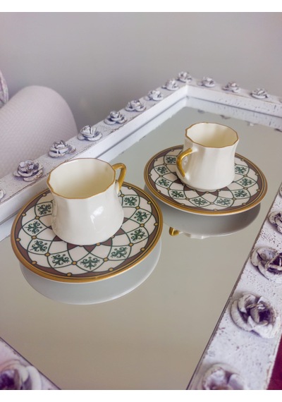Bukle New Bone China Gold 6 Kişilik Kahve Fincan Takımı 80 Ml Beyaz