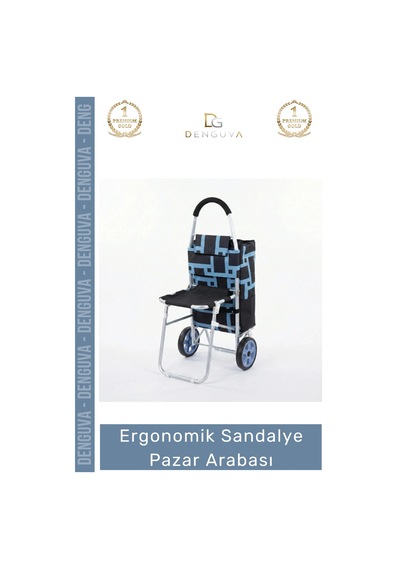 Pazararabası Sandalyeli Katlanabilir Market Alışveriş Çantalı Metal Gövde Ergonomik Sandalye Pazar
