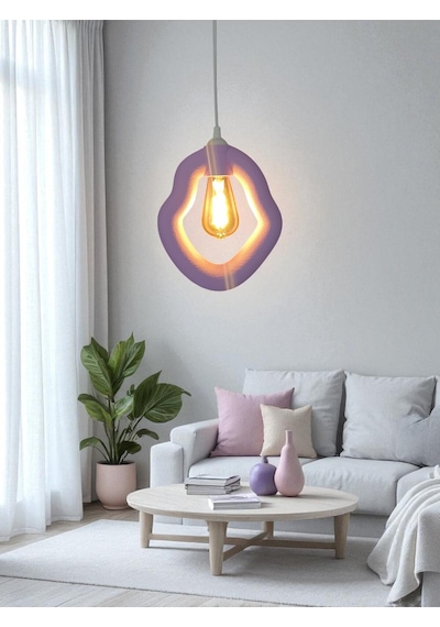 Bohem Beton Görünümlü Modern Minimalist Avize Ayarlı E27 Duy Salon Mutfak Yatak Odası Ofis Kafe Mor