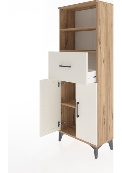 Arges Dolap 3 Raflı Tek Çekmeceli 2 Kapaklı 60x30x163 Çam-aytaşı Çam