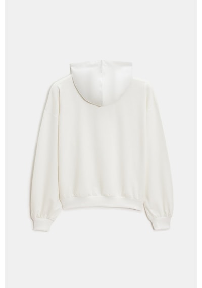 Sââde Kadın Oversize Kapüşonlu Basic Hoodie Sweatshirt Ekru