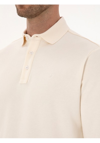 Ekru Regular Fit %100 Pamuk 3 İplik Polo Yaka Sweatshirt Bej