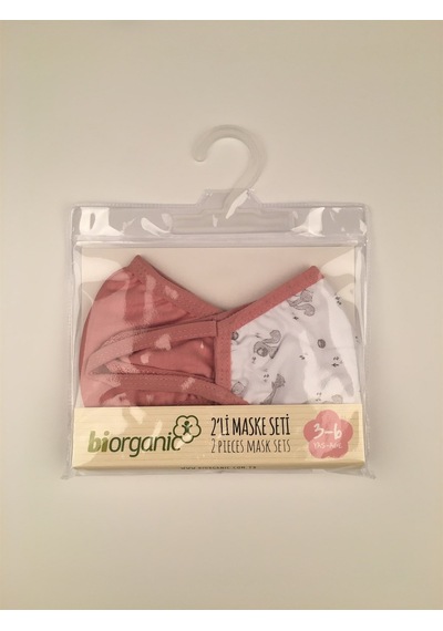 Bibaby Organik Maske 2'li Sincaplı  Beyaz - Pembe-3323