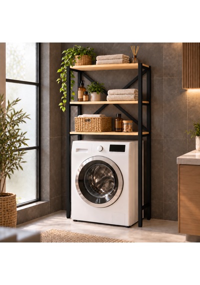 Çamaşır Makinesi Üstü Raf 3 Raflı Metal Banyo Düzenleyici 75 30 150 Cm Antrasit
