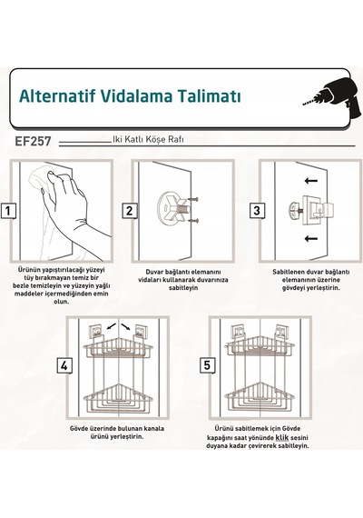 Teknotel Easyfıx Yapışkanlı Iki Katlı Banyo Rafı Mat Siyah Ef257 Çok Renkli