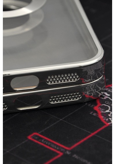Apple Uyumlu iPhone 11 Gümüş Gri Silver Renkli Kenarlı Lazerli Şeffaf Kılıf Lens Korumalı