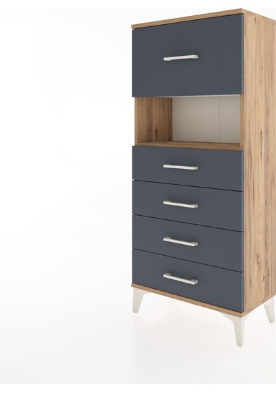 Hyperion Dolap Tek Raflı 5 Çekmeceli 60x44x134 Çam-antrasit Atlas Çam