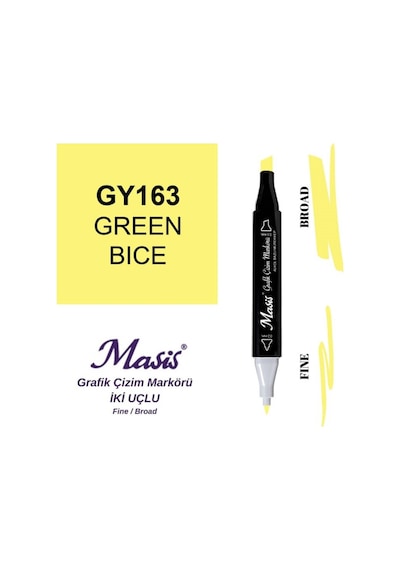 Çift Uçlu Marker Grafik Çizim Kalemi 163 Yeşilimsi Anason
