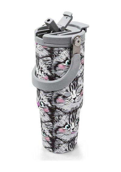 Coral High Gri Kedi Desenli Pipetli Ve Direkt İçim Çelik Termos 900 Ml 38711 Gri