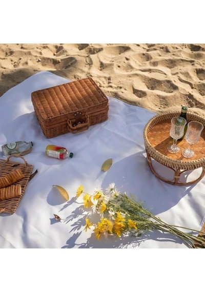 Hasır Piknik Sepeti, Dekoratif Dekor Bavul Vintage Saklama Sepeti Makyaj Düzenleyici, Metal Kilit Plastik Rattan Sakla Diğer