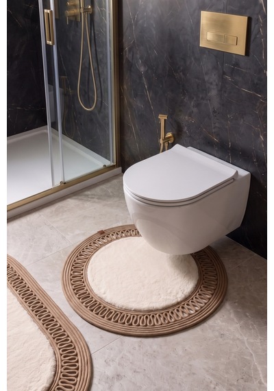 Banyo Paspası Takımı 60x100+60x60 Cm İç Trikot Bej & Camel