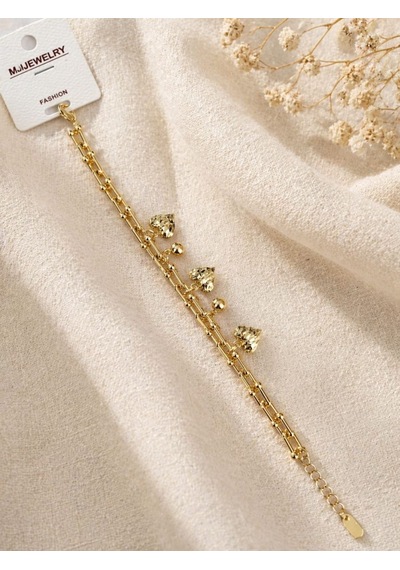 Gm Jewelry Kalp Charm Bileklik Gold Zincir Şık Kadın Model Altın