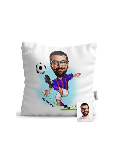 Kişiye Özel Futbolcu Bordo Mavi Karikatür Saten Yastık - 1