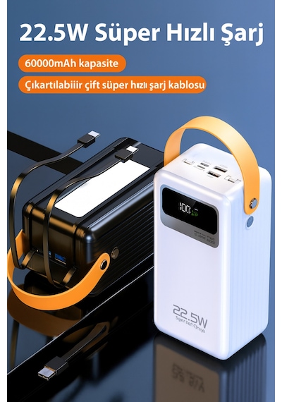 60000 Mah Ultra Kapasiteli Powerbank Hızlı Şarj, Type-c & İos Giriş, 2 Çıkışlı, Led Işıklı Siyah - 744530293 Siyah