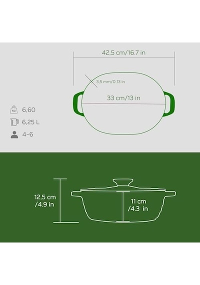 Lava Döküm Oval Tencere Döküm Demir Kapak Experience Majolik Serisi Ölçü 24x33cm. 12v