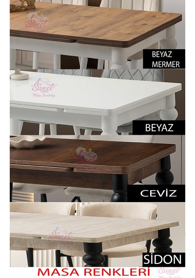 Yanlardan Açılır Yakamoz 90x60 Cm Sidon Masa 4 Adet Ay Sandalye
