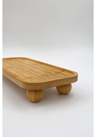 Bambu Top Ayaklı Dikdörtgen Oyuklu Stant, Bambu Sunumluk 15x35cm Bambu