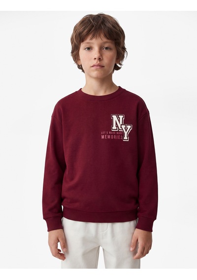Koton Pamuklu Uzun Kollu Bisiklet Yaka Baskılı Sweatshirt Bordo 7wkb10058tk