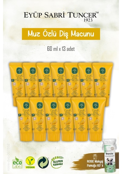 Çocuk Diş Macunu 13 Adet Doğal Muz Özlü 60 Ml, Rosie Hediye