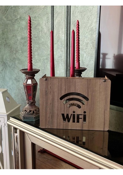 Modem Saklama Kutusu - 25x18x9 Cm Dekoratif Ahşap Modem Saklama Kutusu Modem Rafı Çok Renkli
