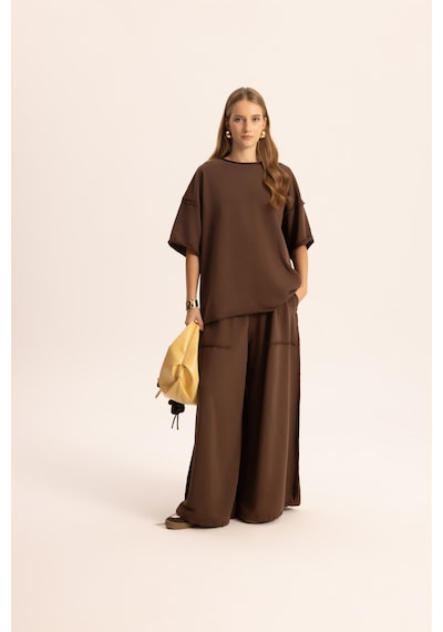 Mai Studios Co. Flex Kahve Oversize T-shirt Eşofman Takım Kahve