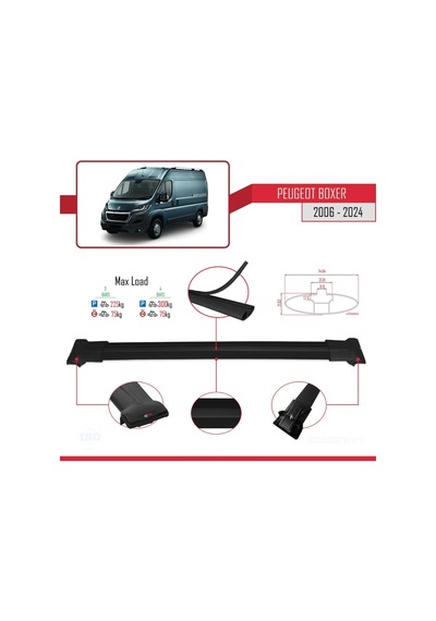 Peugeot Boxer 2006 Ve Sonrası İle Uyumlu Fly Model Ara Atkı Tavan Barı Siyah 4 Adet Bar