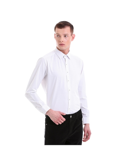 Hatemoğlu Siyah Slim Fit Baskılı Pamuklu Slim Yaka Uzun Kollu Klasik Gömle Siyah