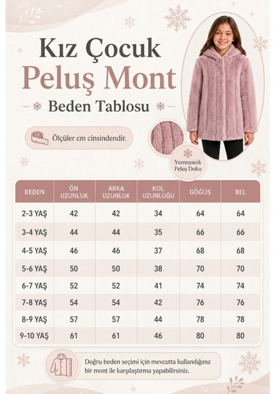 Ahengim Kız Çocuk Kışlık Kapüşonlu Düğmeli Astarlı Dikey Çizgili Peluş Mont Ak4510 Pembe
