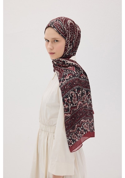 Mirsoy Scarf Almira Pamuk Etnik Desen Şal Bordo