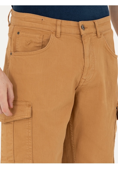 Cacharel Camel Slim Fit Jean Bermuda Şort Kahverengi