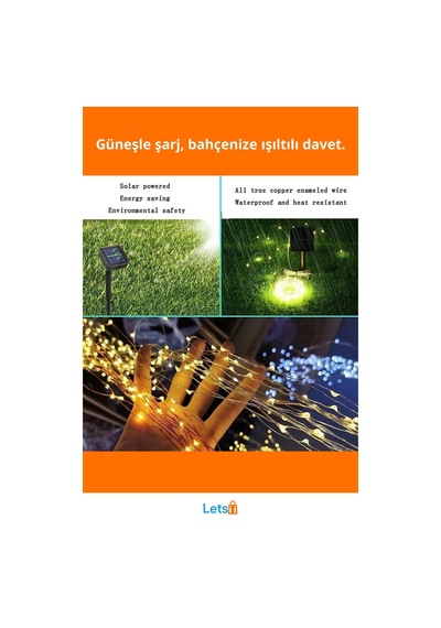 Güneş Enerjili 20 Metre 200 Led Su Geçirmez Dış Mekan Aydınlatma Şeridi